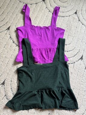 Beyond Yoga Peplum Tank Tops — Fuchsia & Forest Green
